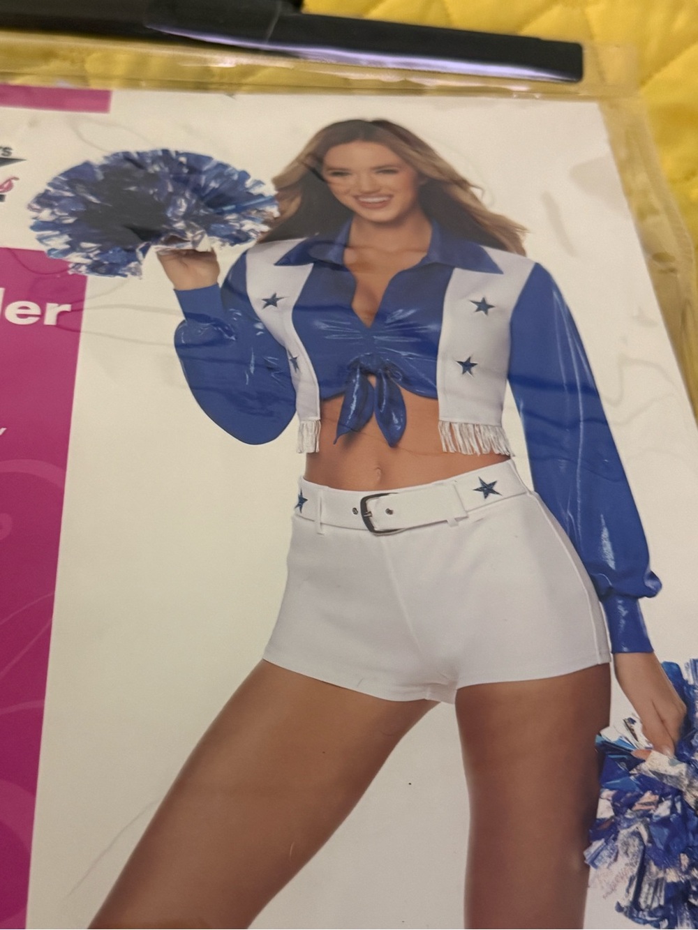 Blue and White Fringe Cropped Jacket - Cheerleader Style